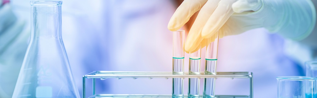 Row of three test tubes in rack