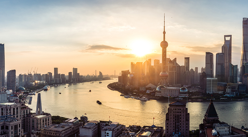 Skyline of a city on a river